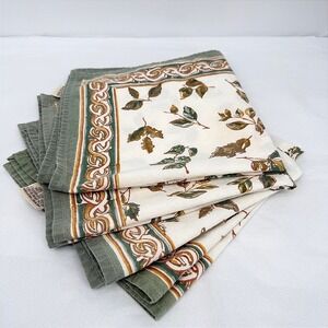 Pomegranate Cloth Napkins Set of 4 Leaf Foliage Print Fall Table Decor Cotton